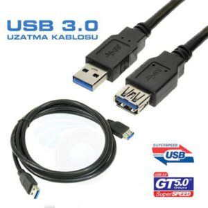 USB 3.0 Erkek Dişi Uzatma Kablosu 5 GBPS Kaliteli Siyah 1metre