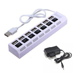7 Port Usb Hub Çoklayıcı Anahtarlı Switch Işıklı Beyaz Adaptörlü