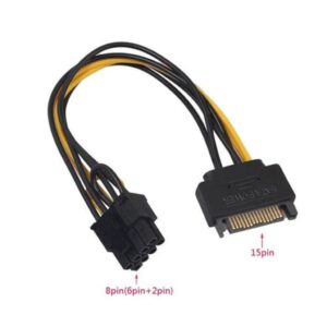 Sata to 6+2 Pin 8 Pin Ekran Kartı Power Çevirici Kablo Bakır 20cm