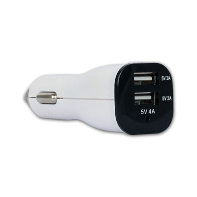 5V 4A iPad, Tablet, Telefon USB Araç Şarj Adaptörü - Beyaz - Çift USB  
