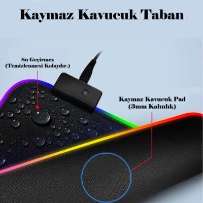 RGB Mouse Pad - 25*35cm Kaymaz Taban RGB Işıklı Mousepad  