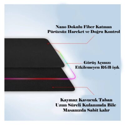 RGB Mouse Pad - 25*35cm Kaymaz Taban RGB Işıklı Mousepad  