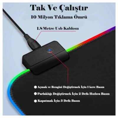 RGB Mouse Pad - 25*35cm Kaymaz Taban RGB Işıklı Mousepad  