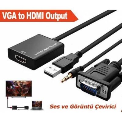 Vga To Hdmi Kablo Dönüştürücü Adaptör Görüntü Ve Ses Çevirici  