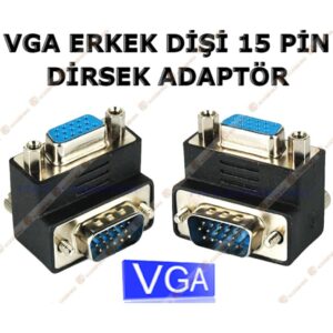 Vga Dirsek 90 Adaptörü Vga Erkek Dişi 15 Pin