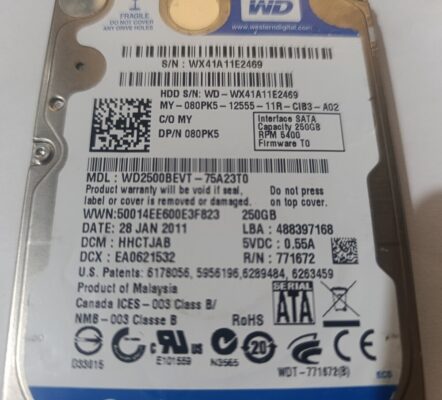 WESTERN DIGITAL WD2500BEVT 250 gb sata hdd  