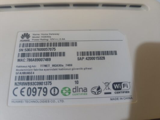 Huawei HG630A Ttnet Adsl2+ Vdsl2 Wifi Kablosuz Modem  