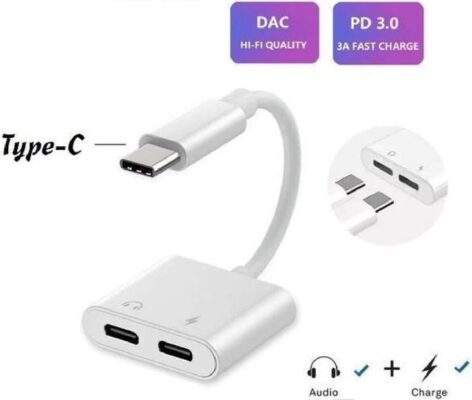 Type C To Kulaklık Hızlı Şarj Giriş Çevirici Çoklayıcı Çoğaltıcı Splitter Adaptör  