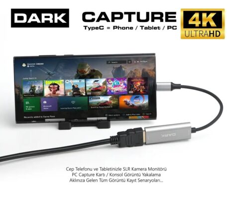 Type-C to HDMI 4K@30Hz, Video/Ses Yakalama Canlı Yayın, Tak Çalıştır Kayıt Cihazı  