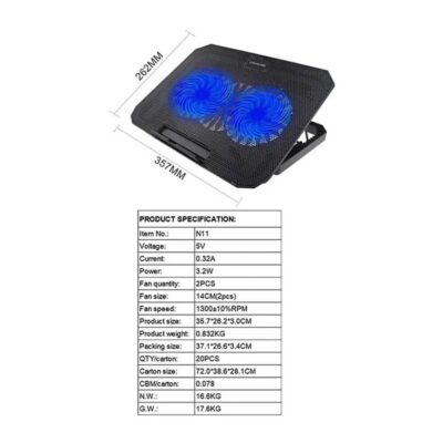 Çift Fanlı Laptop Soğutucu 8 Kademeli Standlı Notebook Soğutucu