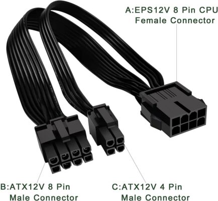 EPS 12V CPU Dişi To ATX 8+4 Pin Power Supply Çevirici Dönüştürücü Adaptör Kablosu