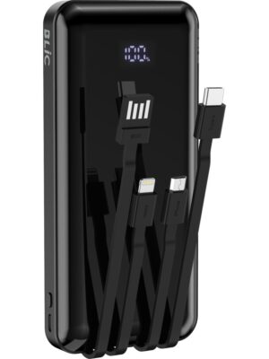 10.000mAh LCD Ekranlı Powerbank Dahili Kablolu, 2.1A, Usb-A Usb-C Girişli  