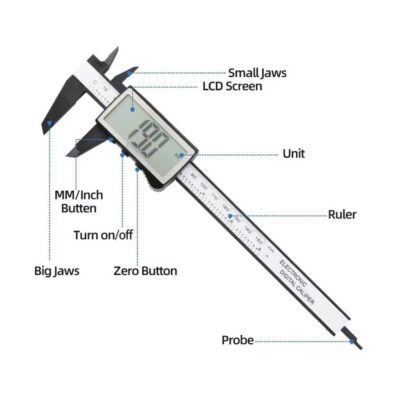 150mm Dijital Kumpas - 3 Düğmeli Geniş Ekran Kalınlık Ölçer  